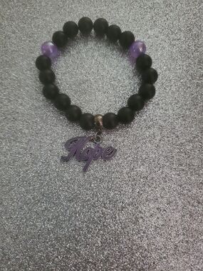 Hope Charm Black and Purple Beaded Bracelet